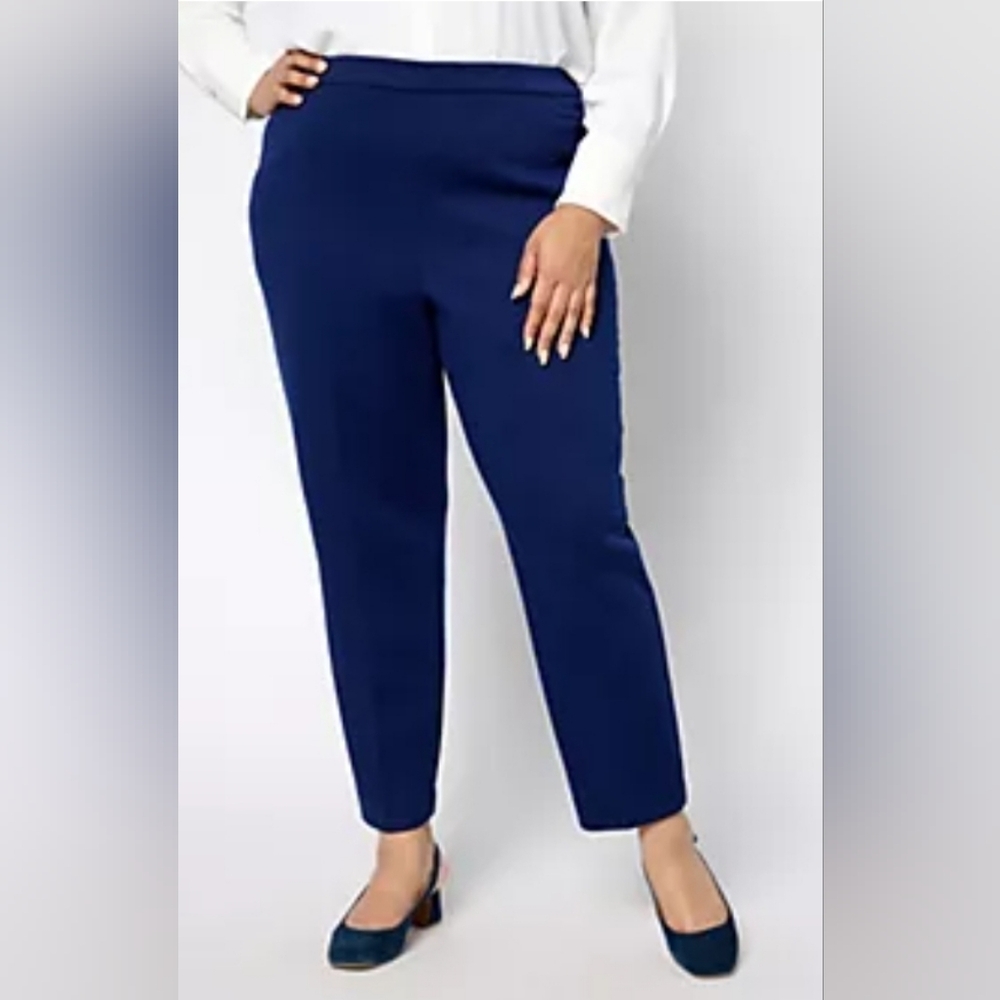 Susan Graver Pique Knit Pull-on Slim Leg Navy Blue Ankle Pants 2X